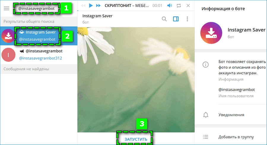 Скачивать фото с инстаграмма через телеграмм